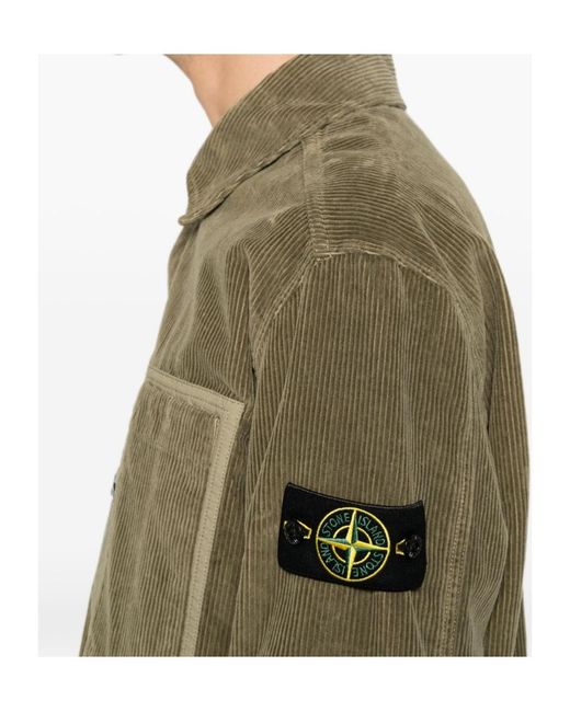 Stone Island Green Corduroy-Texture Chest-Pocket Shirt for men