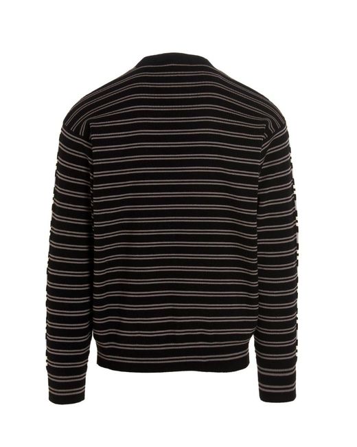 KENZO Black Flower Patch Striped Light Sweater for men