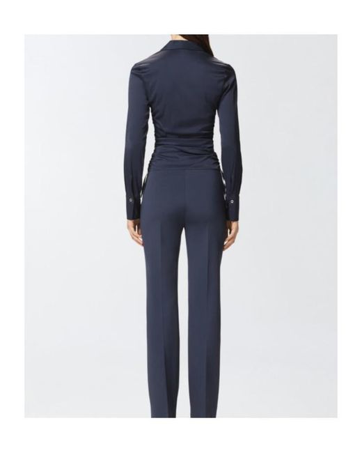 Pinko Blue Shiny Gathered-Detail Blouse