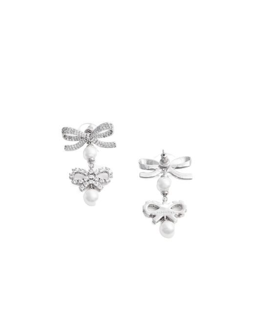 Self-Portrait White Double Bow Pearl Earrings