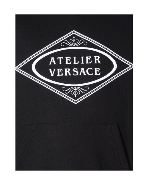 Versace Black Atelier Logo Print Hoodie for men