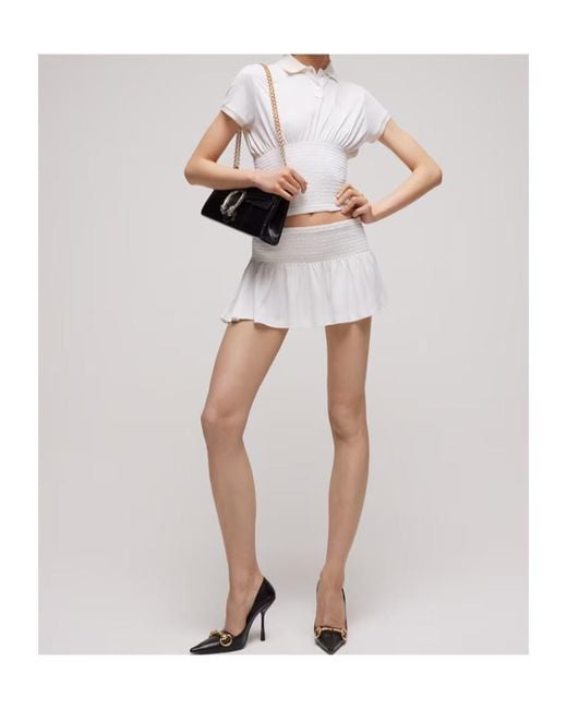 Gucci White Silk Jersey Skirt With Embroidery