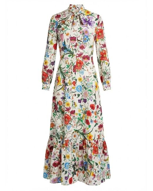 Gucci White Printed Twill Long Dress