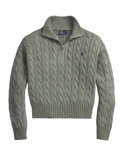Polo Ralph Lauren Gray Cable-Knit Quarter-Zip Sweater