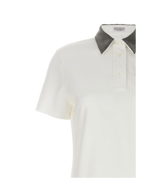 Brunello Cucinelli White Monile Embellished Polo Dress