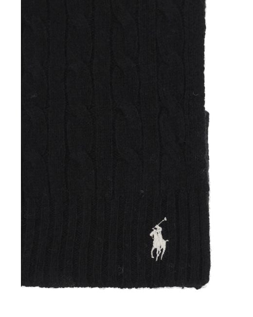 Polo Ralph Lauren Black Pony Embroidered Cable-Knit Scarf