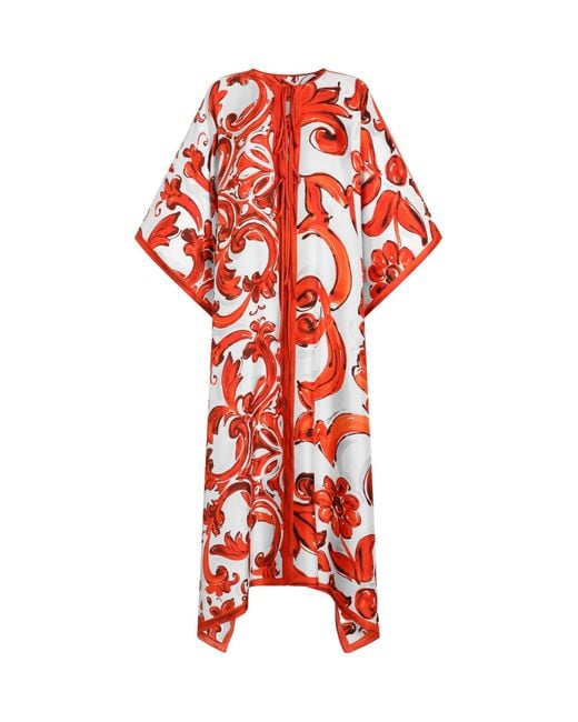 Dolce & Gabbana Red Majolica-Printed Kaftan Dress