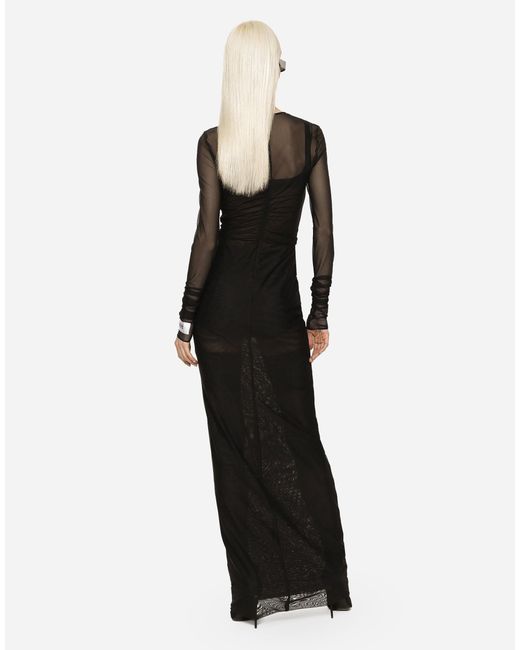 Dolce & Gabbana Black Cross-Embellished Tulle Long Dress