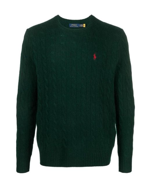 Polo Ralph Lauren Green Pony Embroidered Cable-Knit Jumper for men