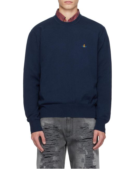 Vivienne Westwood Blue Alex Orb-Embellished Cotton-Cashmere Sweater for men