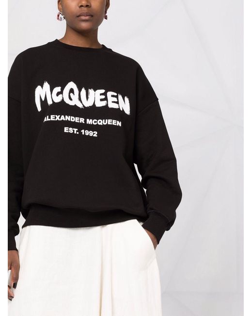 McQueen Black Graffiti Logo Crewneck Sweatshirt