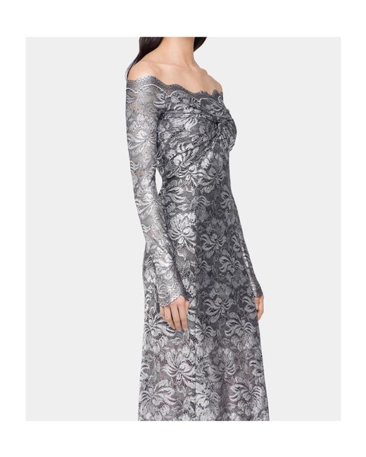Rabanne Gray Off-Shoulder Laced Maxi Dress