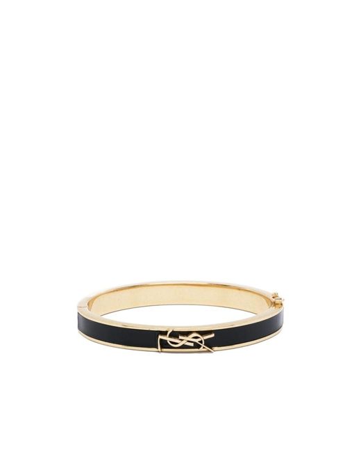 Saint Laurent White Logo Plaque Bangle