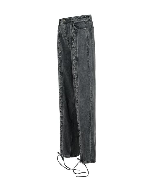 ROTATE BIRGER CHRISTENSEN Gray Lace-Up Wide-Leg Jeans