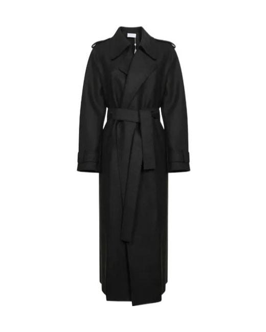 Harris Wharf London Black Peak Lapels Belted Coat