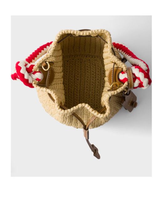 Prada Natural Woven Drawstring Bucket Bag