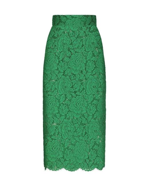 Dolce & Gabbana Green High-Waisted Laced Midi Skirt