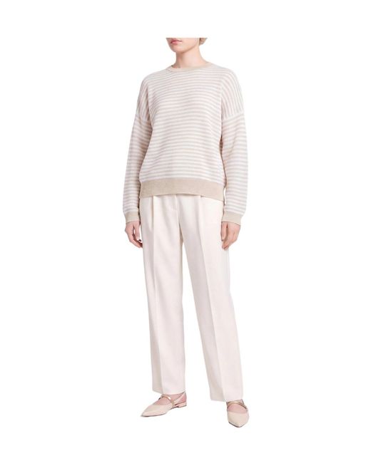 Brunello Cucinelli White Striped Longsleeve Knit Sweater