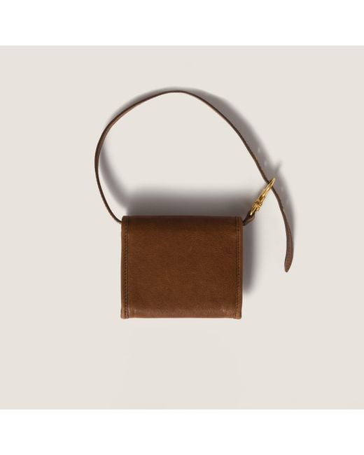 Miu Miu Brown Nappa Leather Wallet With Shoulder Strap