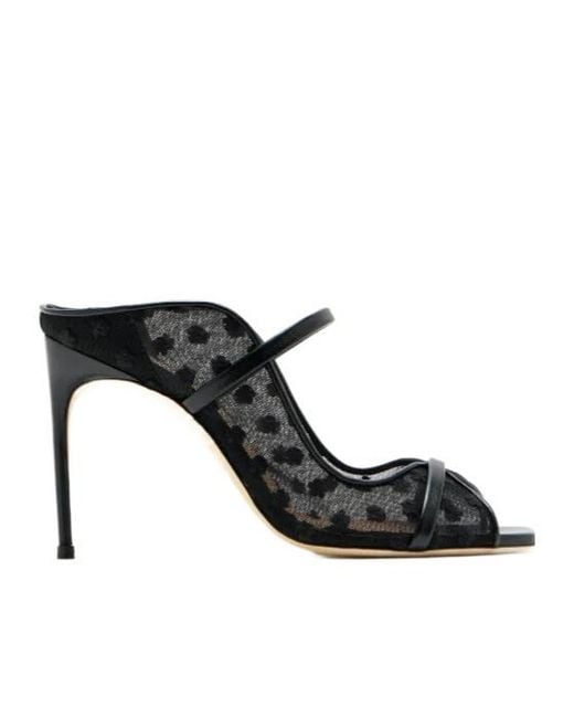 Malone Souliers Black Floral Mesh Strap Mules