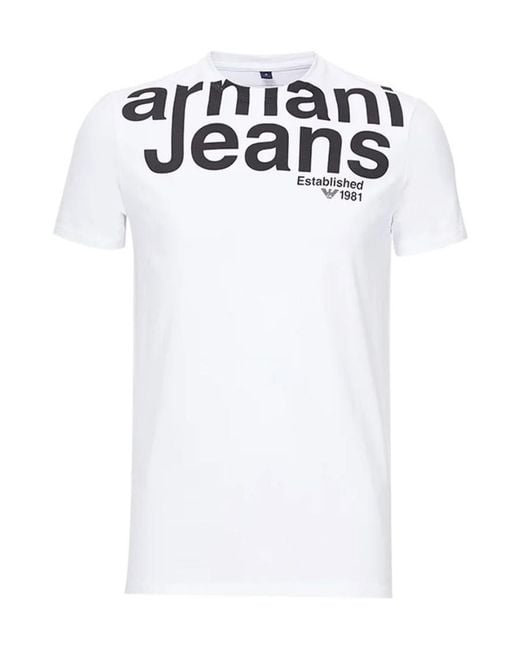 Armani Jeans White Hit The Letter Round-Neck T-Shirt for men