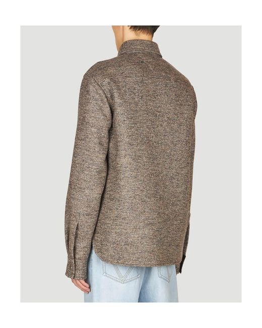 Bottega Veneta Green Long-Sleeve Wool Shirt for men