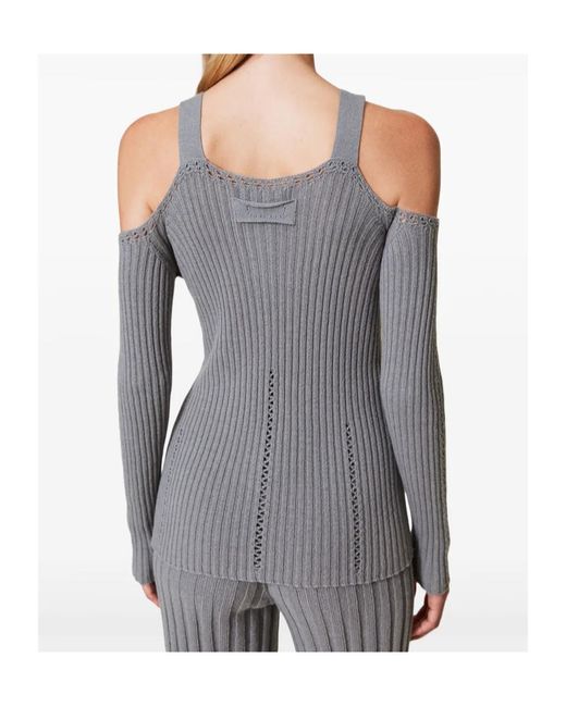 Twinset Gray Brooch-Detail Top