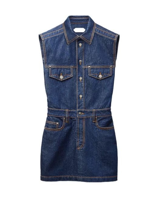 Versace Blue Sleeveless Denim Shirt Dress