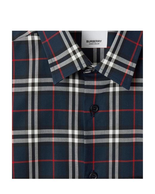 Burberry Blue Cotton Poplin Check Shirt for men