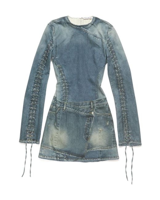 Acne Blue Laced Sleeve Mini Denim Dress
