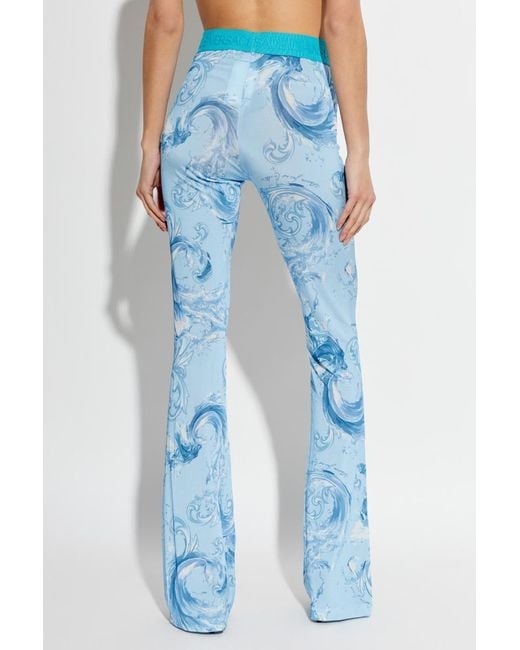 Versace Jeans Blue Couture Logo Waistband Flared-Leg Trousers