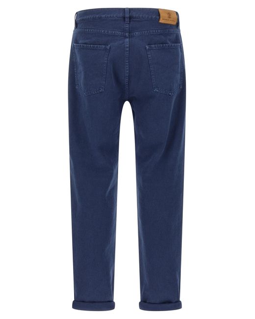 Brunello Cucinelli Blue Garment-Dyed Logo-Patch Jeans for men