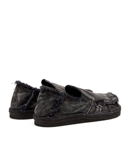 DIESEL Black D-Lukas Frayed Loafers for men