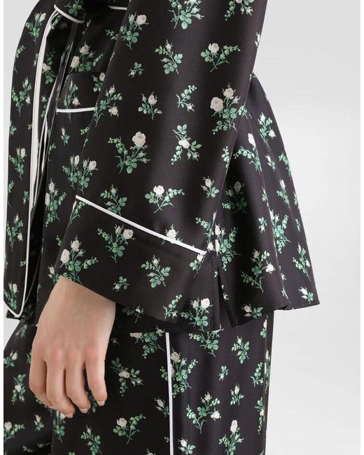 Dolce & Gabbana Black Silk Floral Belted Shirt