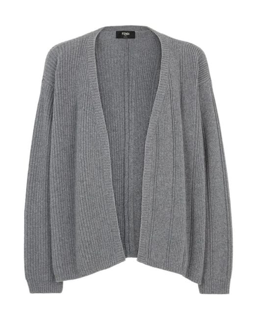 Fendi Gray Open Front Knitted Cardigan for men