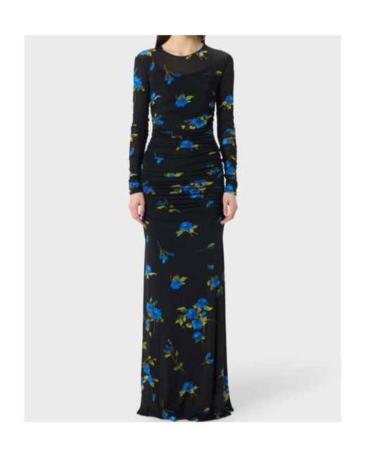 Blumarine Black Ruched Floral Maxi Dress