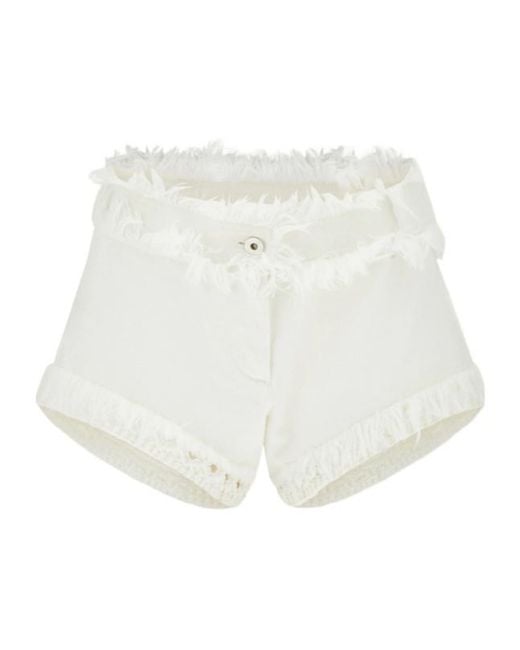 Ferragamo White Denim Shorts With Frayed Detail