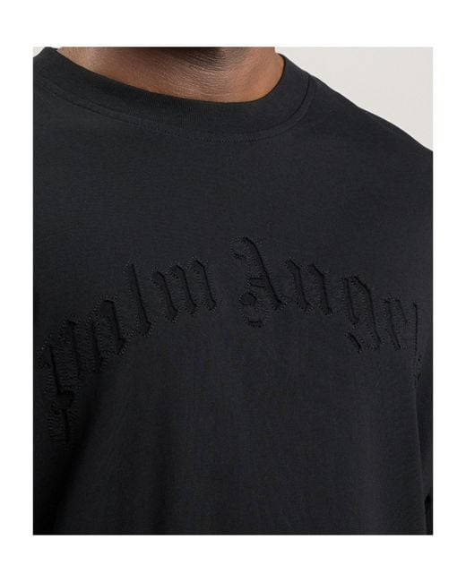 Palm Angels Black Curved Logo Loose Double T-Shirt for men