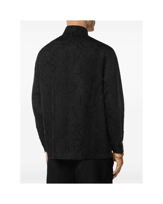 Versace Black Patterned-Jacquard Long-Sleeved Buttoned Shirt for men