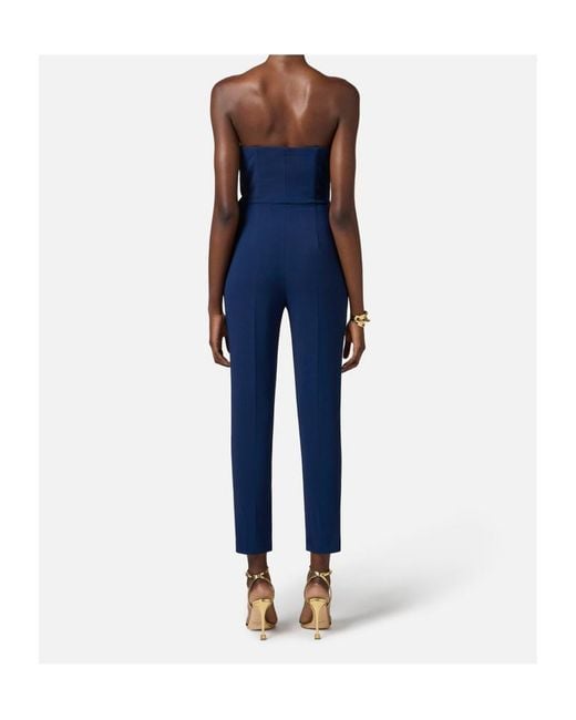 Elisabetta Franchi Blue Flowing Macro Bow Crepe Jumpsuit