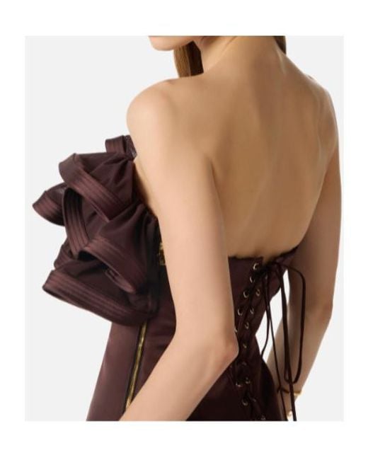 Elisabetta Franchi Brown Strapless Lace-Up Mini Dress