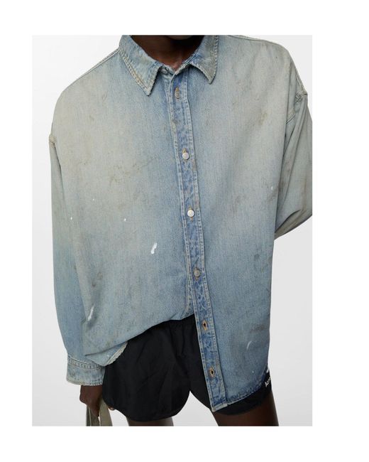 Acne Blue Distressed Denim Shirt for men