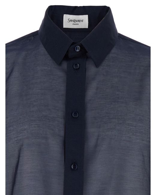 Saint Laurent Blue Shirt With Classic Collar And Contrasting Details I for men