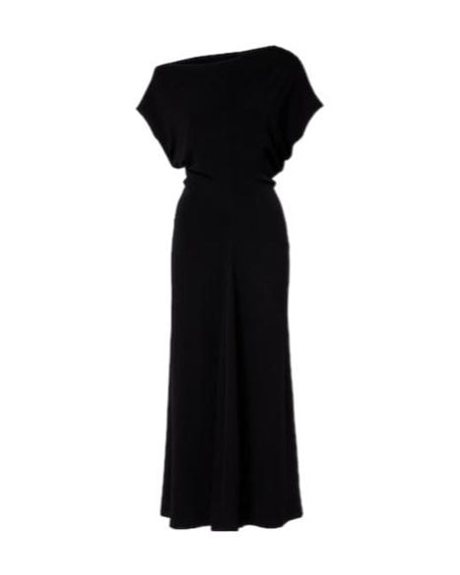 Vince Black Draped One-Shoulder Midi Dress
