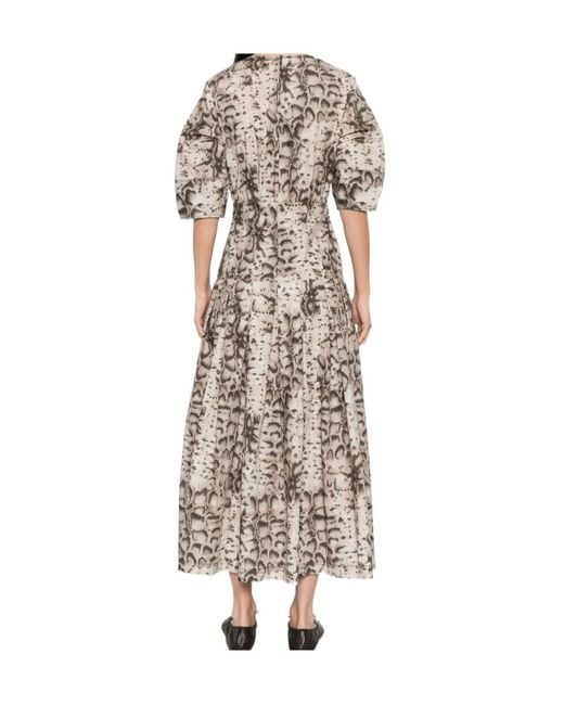 Pinko Natural Cutout Animal-Printed Pleated Midi Dress