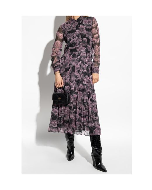 Tory Burch Purple Floral-Print Pleated Silk Dress