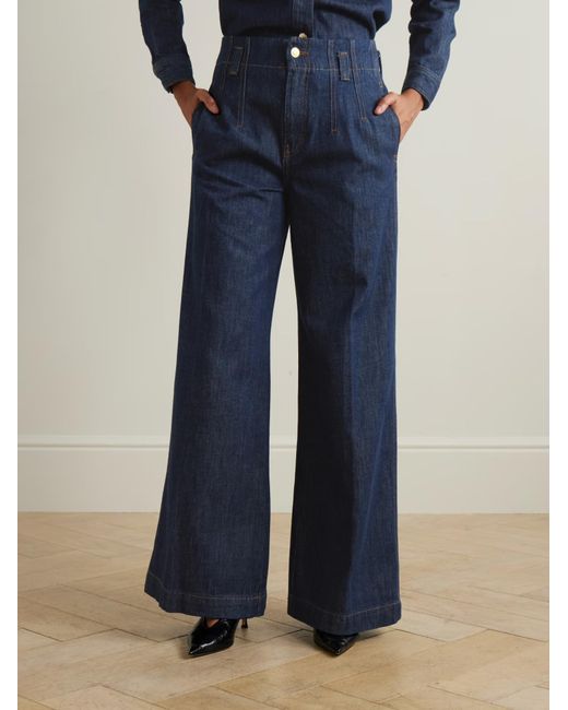 FRAME Blue High-Waisted Wide-Leg Jeans