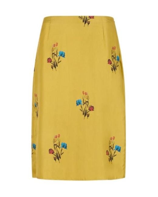 Marni Yellow Tulip Print Satin Skirt