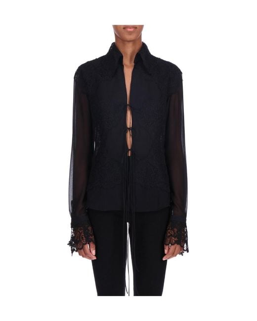 Ermanno Scervino Black Ruffle Detailed Tie-Up Shirt