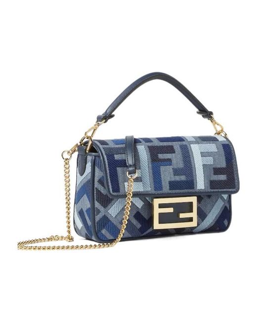 Fendi Blue Baguette Ff Embroidered Mini Tote Bag